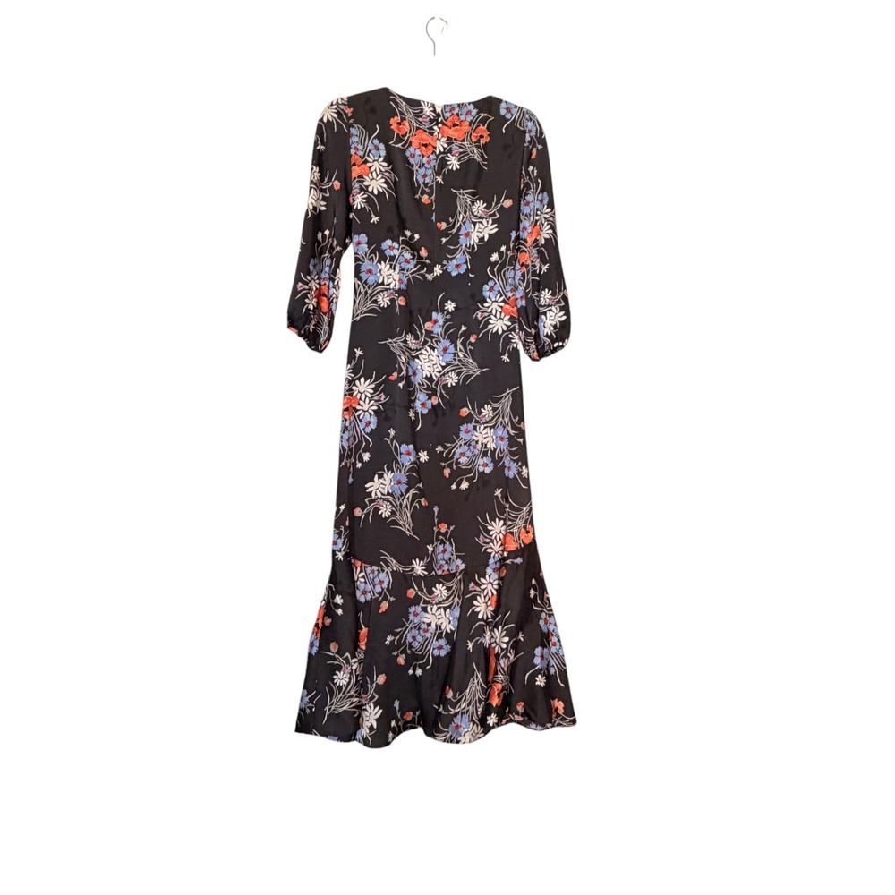 Cinq a Sept Obsidian Multi Floral Ruched Midi Dress Size 2 Fairy Chic Feminine